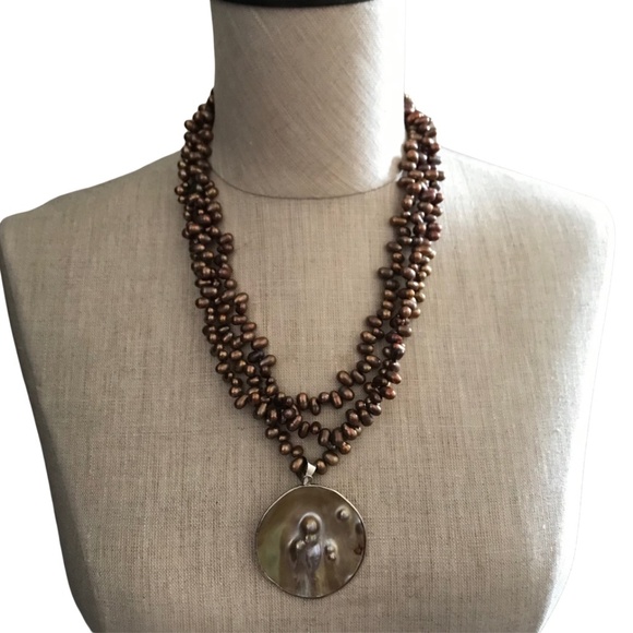 Chocolate Pearl, Shell & Silver Necklace